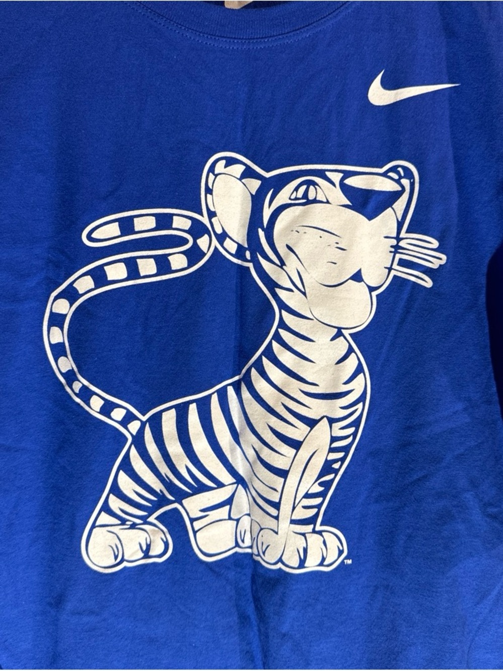Nike Royal Blue Cat Graphic Tee with White Print